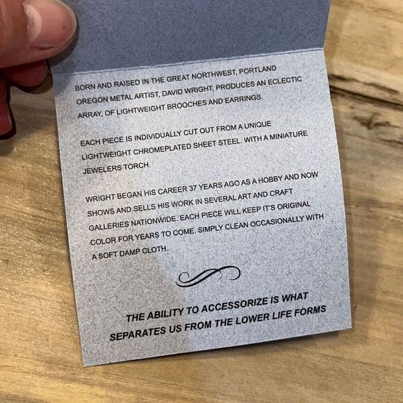 Original Brooch By David Wright Custom Made From ChromePlate NWT - Picture 7 of 7